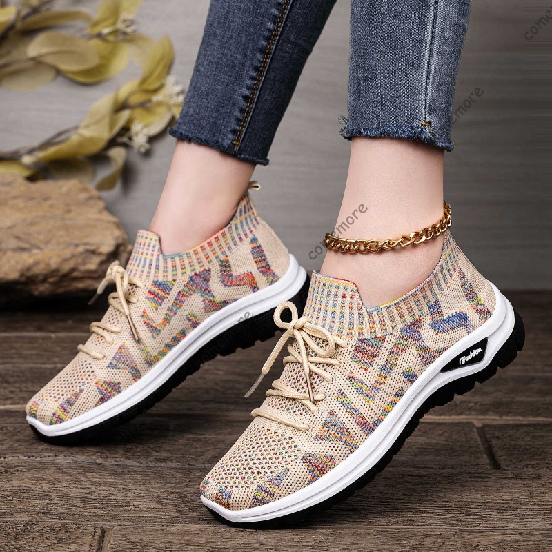 Women's Knit Slip-On Sneakers  - Knit Fabric Lace Up Sneakers review and price